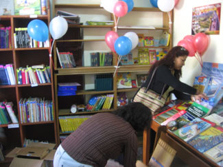 The fully stocked library for opening day.