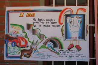 Humorous, yet educational poster showing a book being treated poorly. 