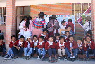 School children preparing to present their work.
